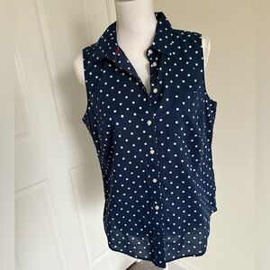 St. John's Bay Navy and White Polka Dot Sleeveless Button-Front Top